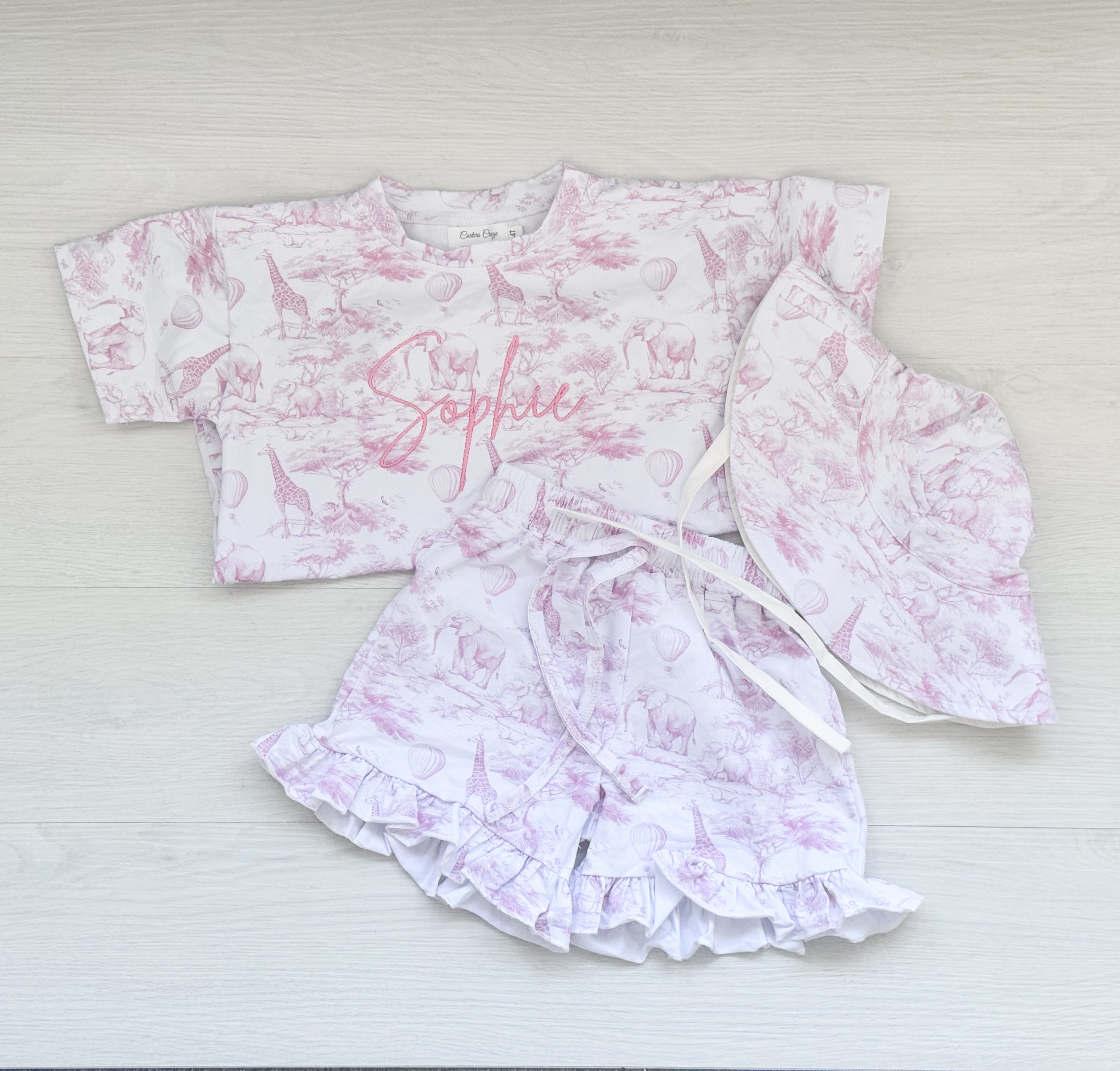 Pink Frill safari shorts set
