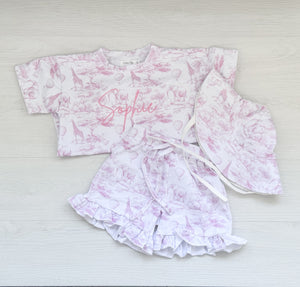 Pink Frill safari shorts set