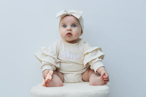 Frill sleeve romper and bow head band