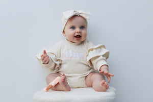 Frill sleeve romper and bow head band