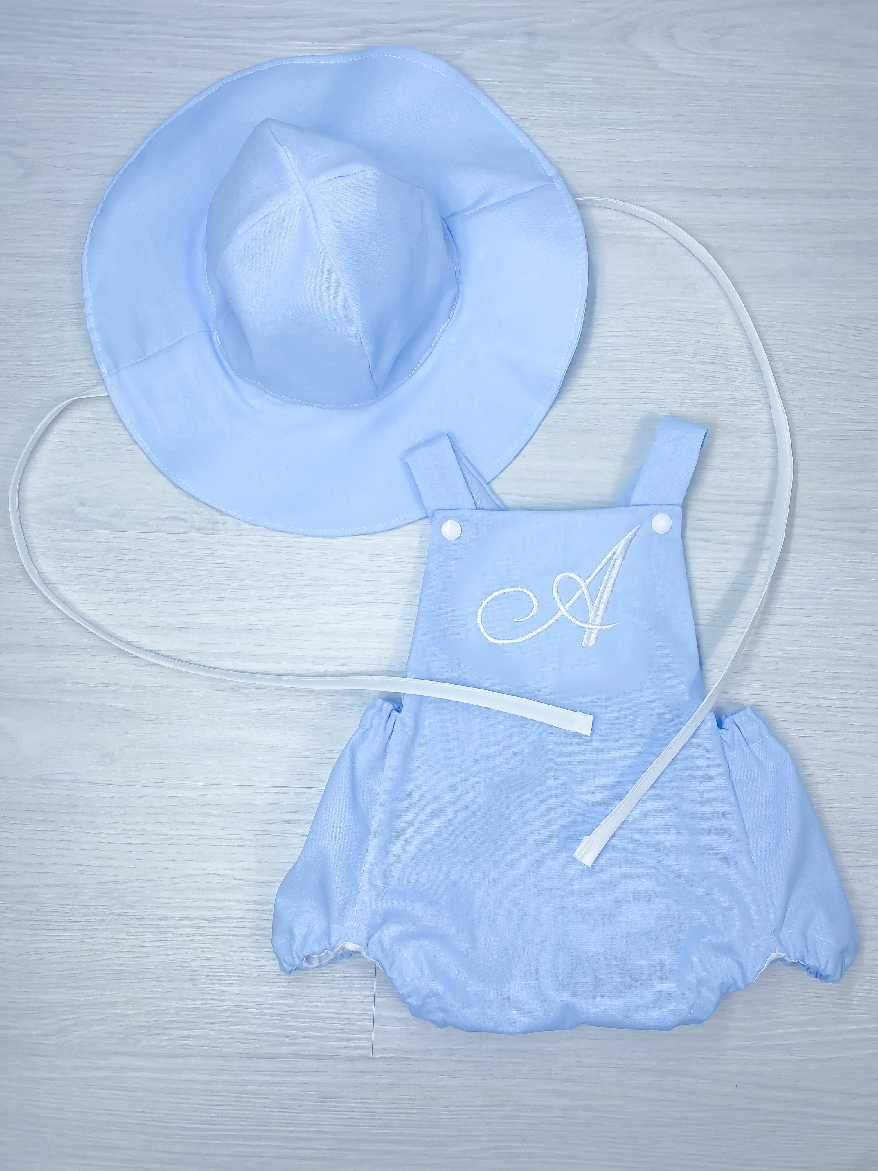 Baby blue Romper and Hat SET